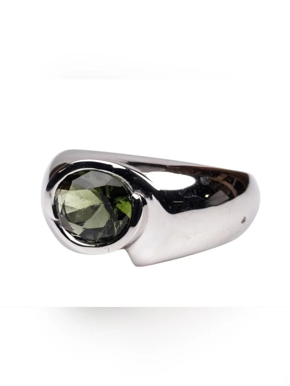 Moldavite Ring 10x8mm .925 Silver